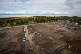 Construction proceeds on University of Rochester's College Town at the intersection of Elmwood and Mt Hope avenues October 17, 2013.