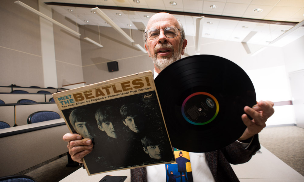 Feature image Richard Sorrell with his Meet the Beatles album