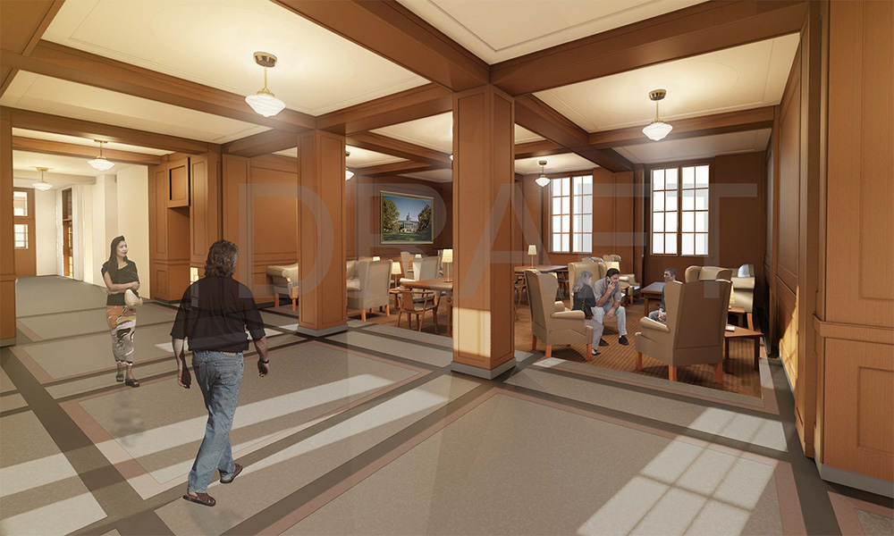 Feature image drawing of academic building interior
