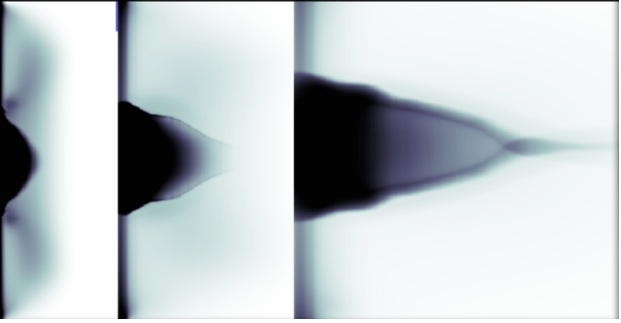 Experimental x-ray radiographs showing collimation of jets