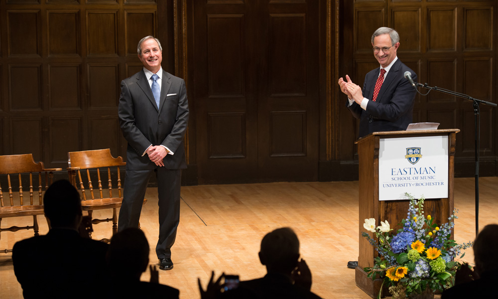 Feature image Jamal Rossi and Joel Seligman at announcement in Kilbourn Hall