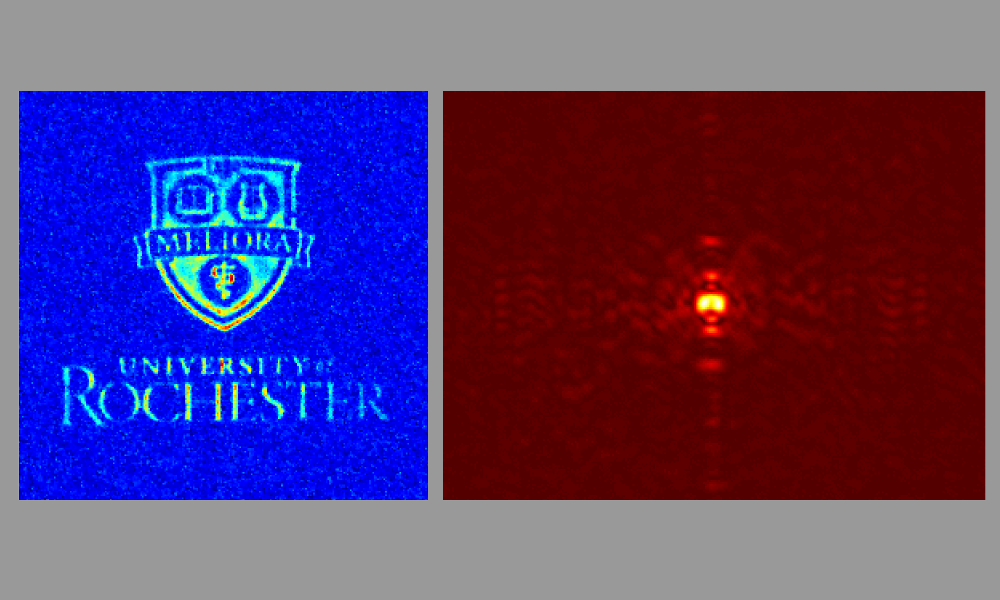 Feature image The University Logo as a recovered position image and the pattern corresponding to the momentum of the system.