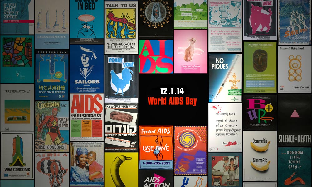 Feature image collage of AIDS posters with the text World AIDS Day 12 1 14