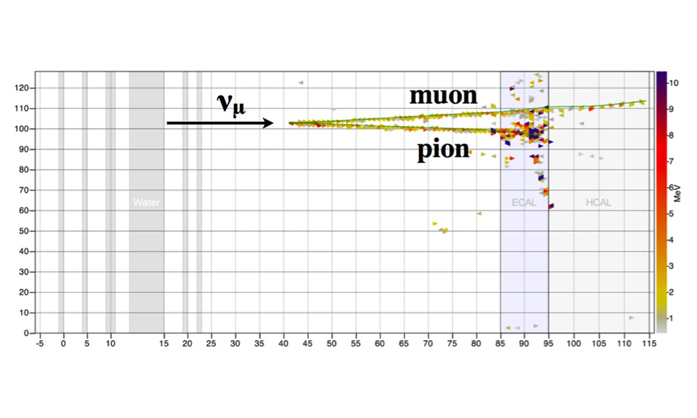 Feature image colorful chart showing the point at which a neutrino interacts with a nucleus