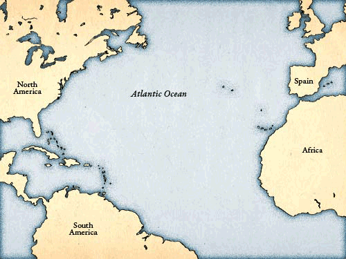 animation of Columbus' voyage across the Atlantic