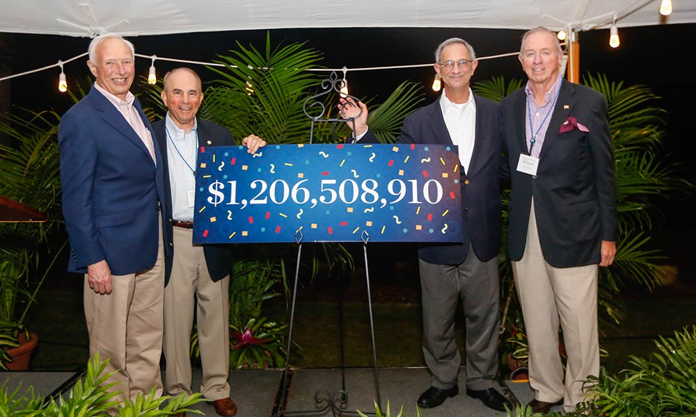 group of men with sign reading $1,206,508,910