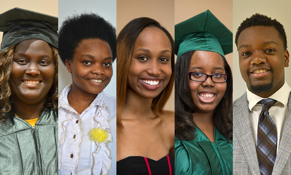 Feature image 2015 Susan B. Anthony Urban Scholar Award recipients Halima Munyakayanza, Niyera Jeanine, Sheilah Kirui, Tianna Alston, and Peterson Pierre