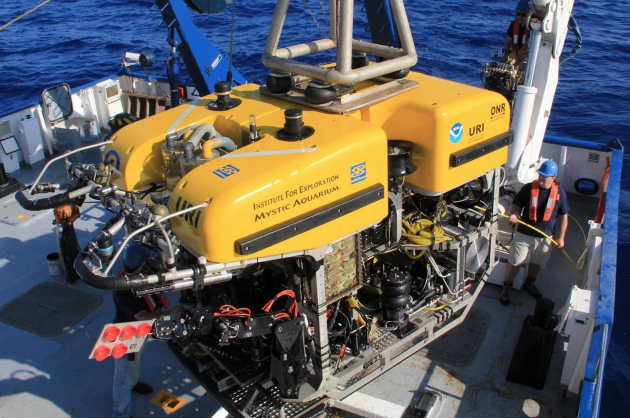 Hercules is brought back on deck after a dive. (Photo by Tom Pierce)