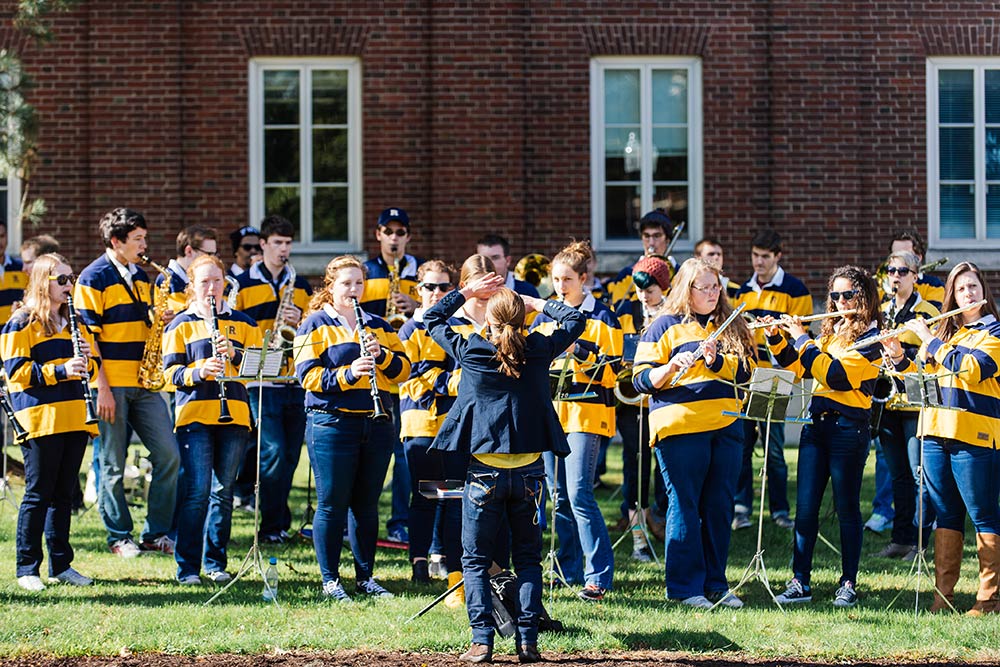 The pep band fires up the Yellowjacket fans.