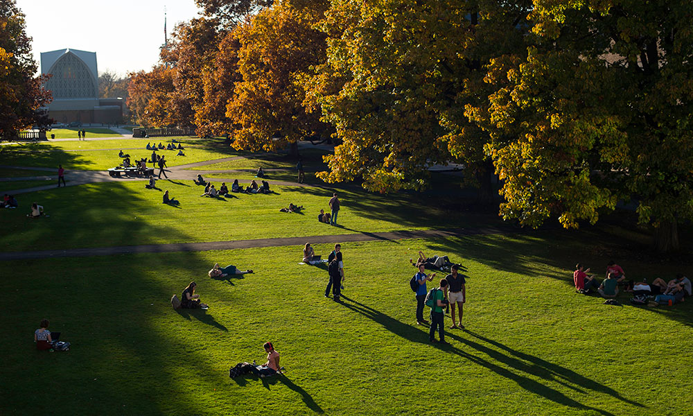 students on a warm sunny quad