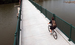 Feature image cyclist on pedestrian bridge