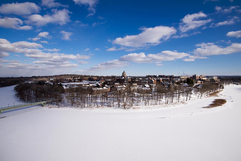 campus in the snow