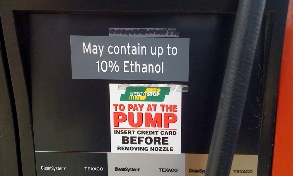 Feature image gas pump says MAY CONTAIN 10% ETHANOL