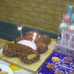 teddy bear cake with candles