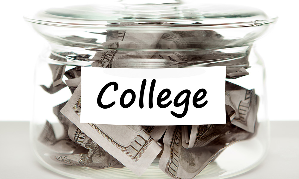 Feature image savings jar labeled COLLEGE with money inside