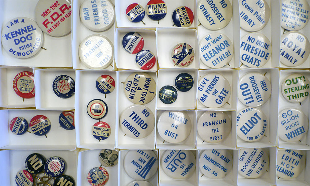 Feature image tray of historical political buttons
