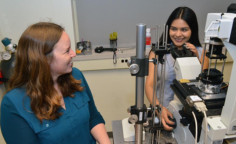 two students in lab