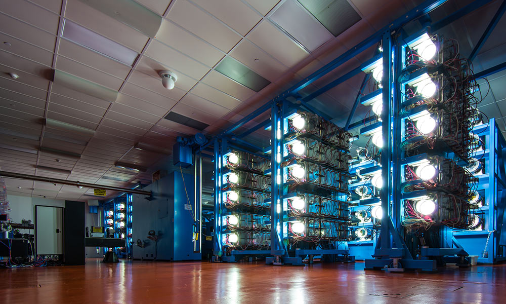 Feature image bank of lighted laser amplifiers