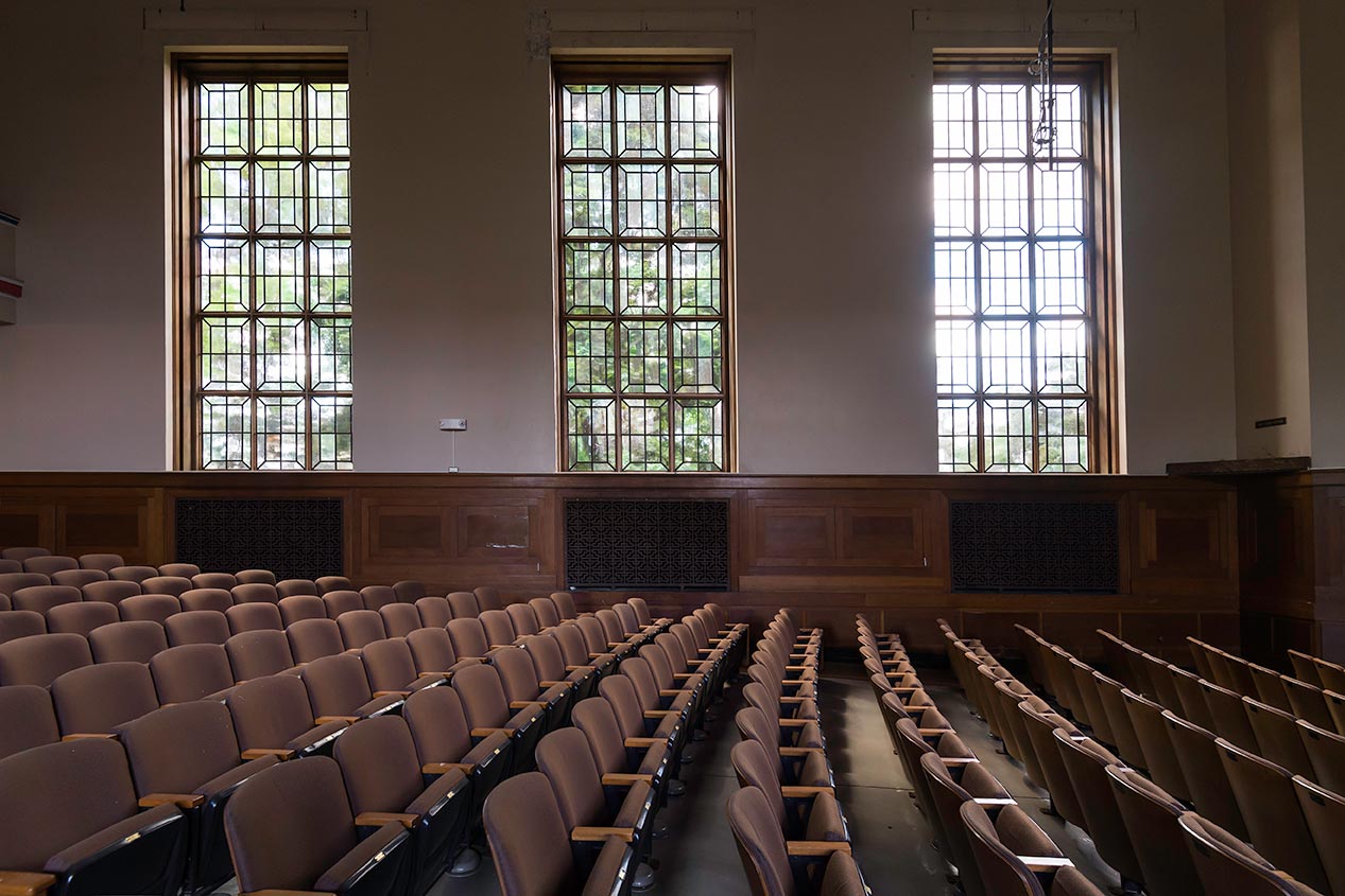 windows in Strong Auditorium