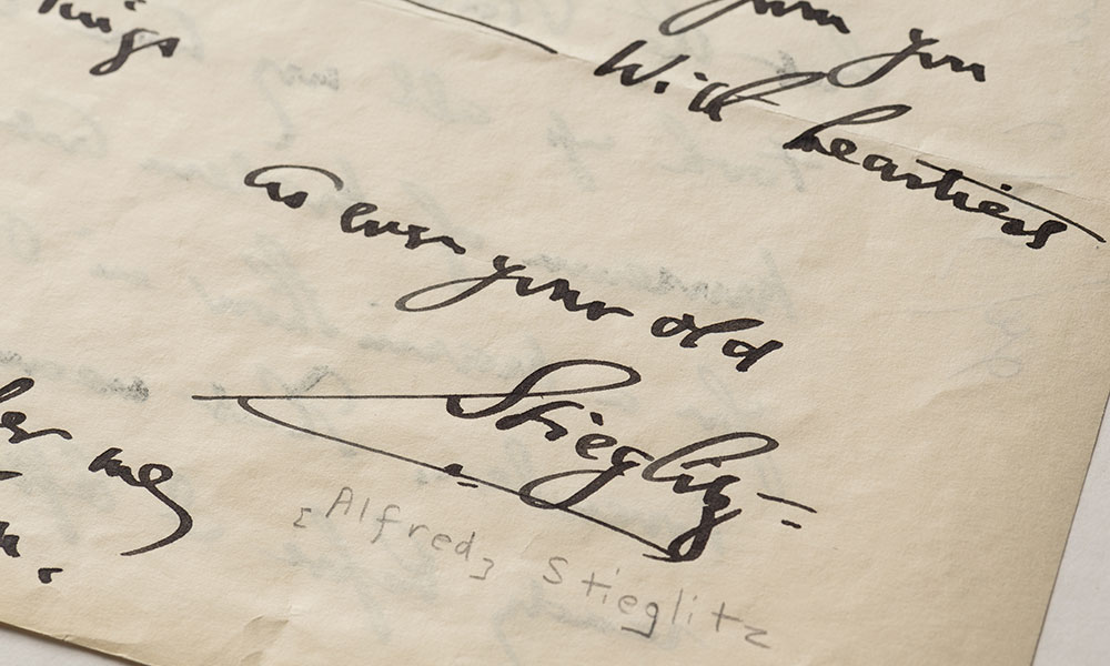 Feature image handwritten letter shows Alfred Steiglitz signature