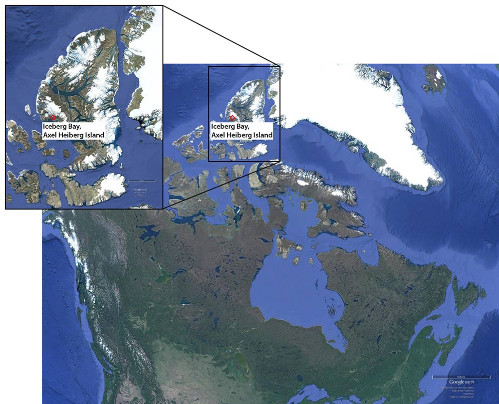 map showing location of expedition, in the arctic area of northern Canada