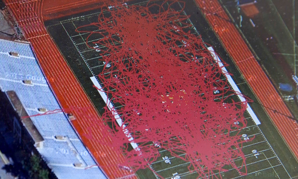 Feature image screenshot showing many red lines criss-crossing Fauver Stadium