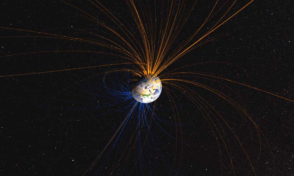 artist's illustration of earth's magnetic field