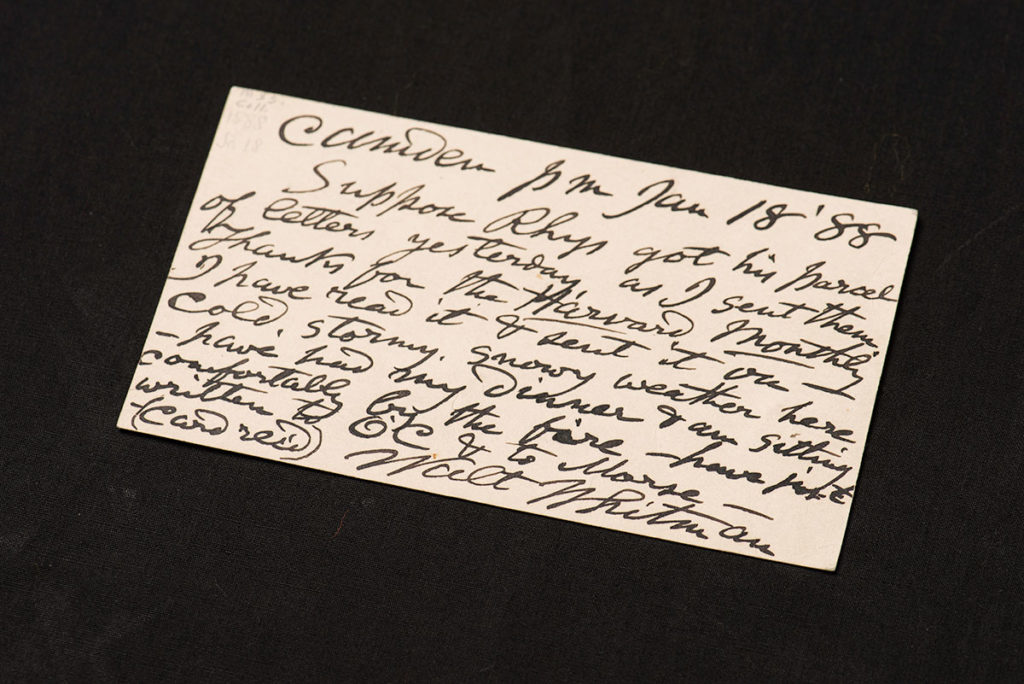 handwritten postcard from Walt Whitman