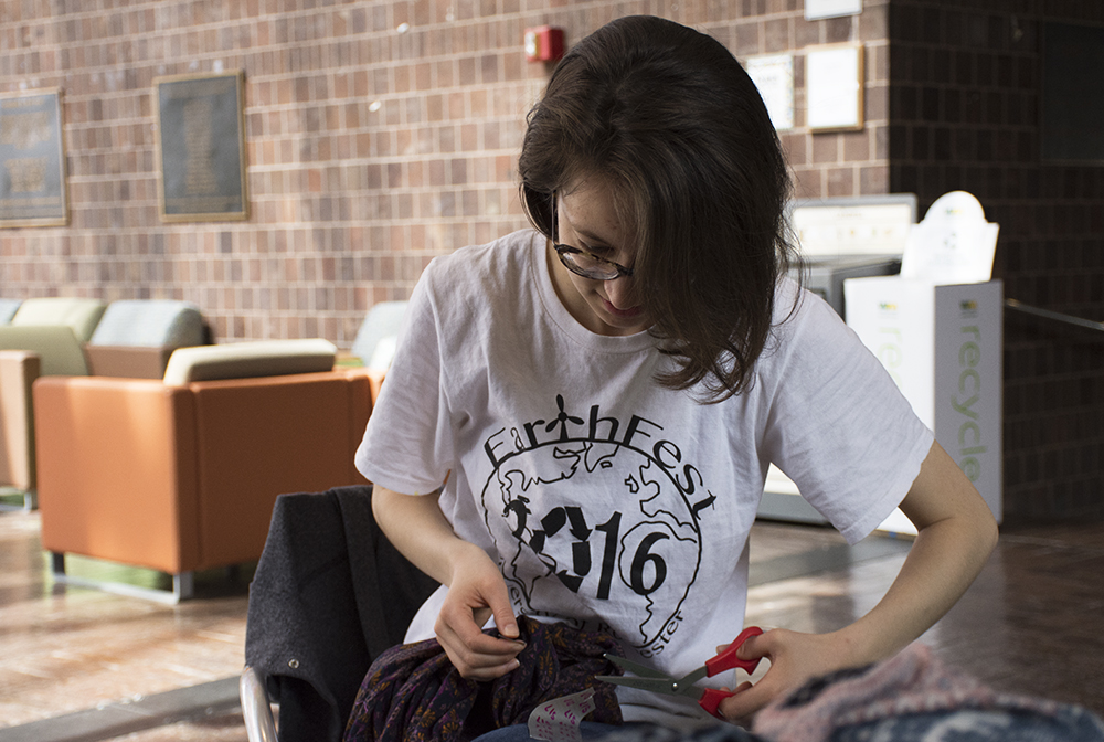 woman handling clothing