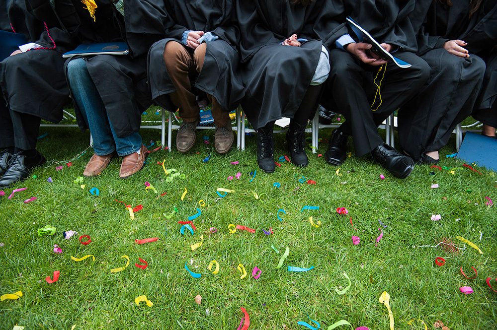 Feature image feet of a row of graduates