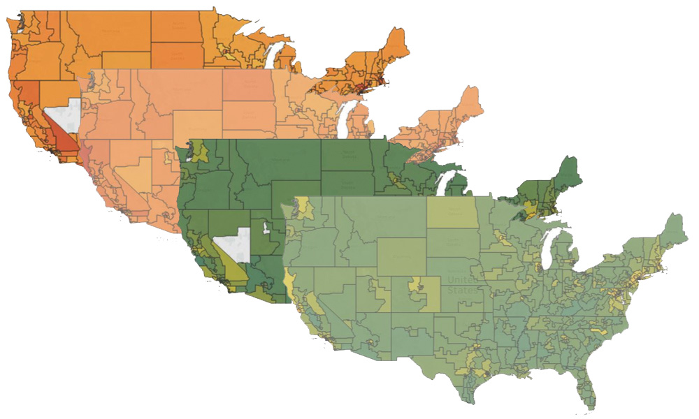 Feature image photo illustration of four brightly colored US maps