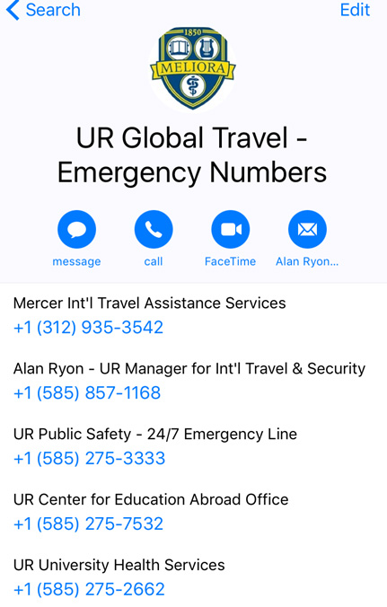 screenshot of telephone numbers from a text service