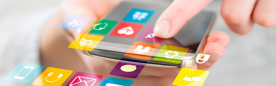 smartphone with apps flying off the screen