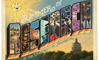 retro travel postcard says SUMMER OF RESEARCH AT THE UNIVERSITY OF ROCHESTER