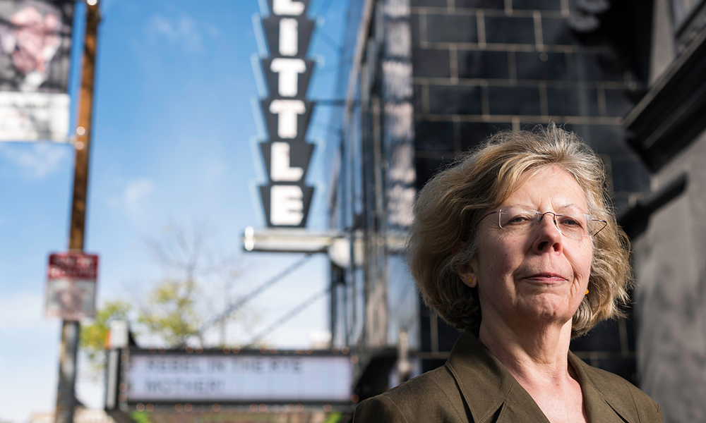Feature image Bozenna Sobolewska stands outside the Little Theatre