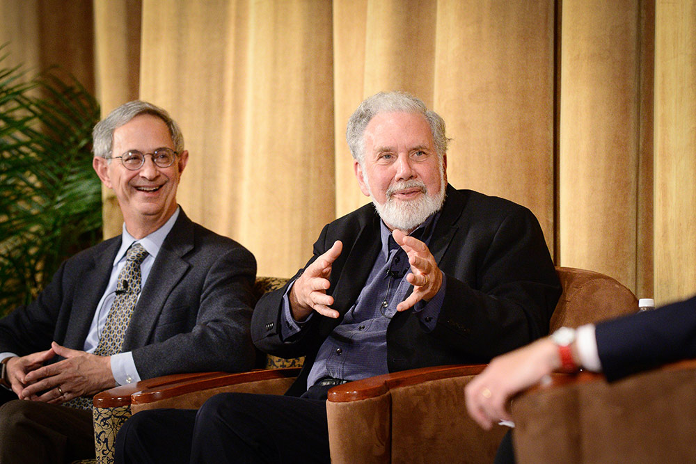 Joel Seligman and John Sexton on stage