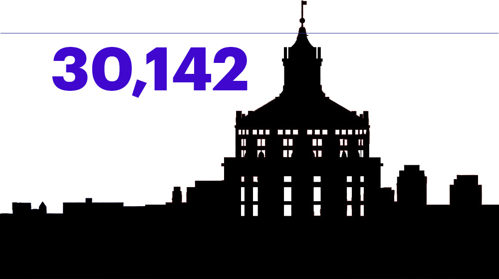 illustration of Rush Rhees Library with the number 30,141