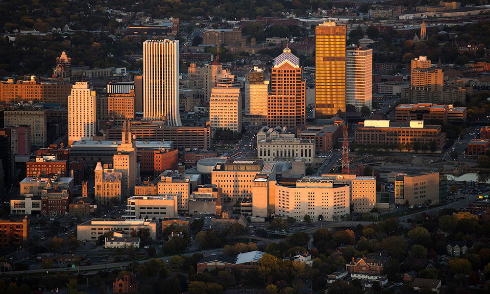 image of the city and University of Rochester to illustrate the University's economic impact on the region