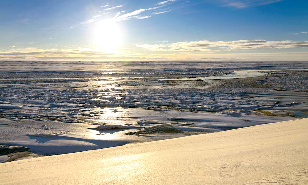 ice and snow along the shore of Prudhoe Bay
