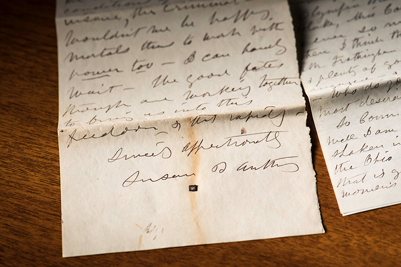 handwritten letter with the signature SUSAN ANTHONY
