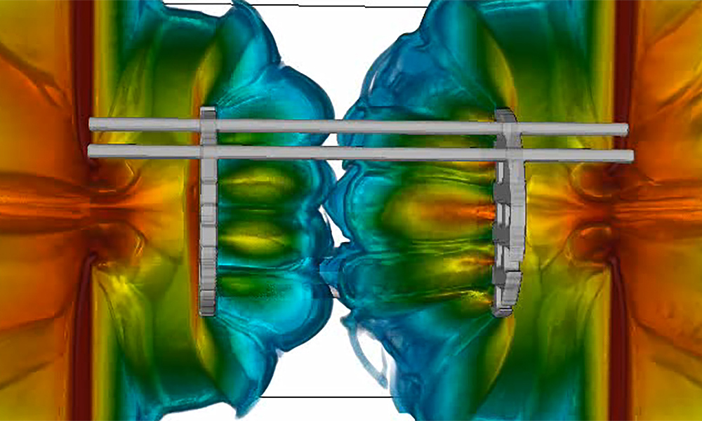 illustration of two colorful streams of plasma colliding.