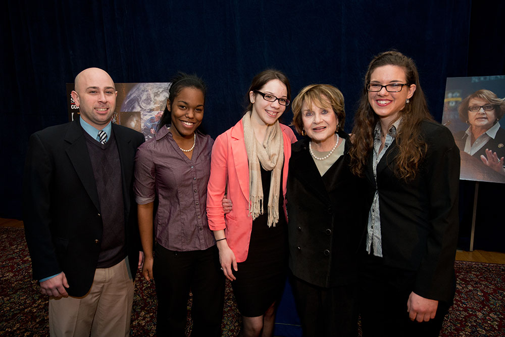 group portrait of Louise Slaughter with students