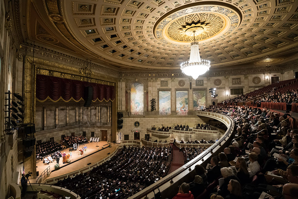 large crowd in Koday Hall at Eastman Theatre