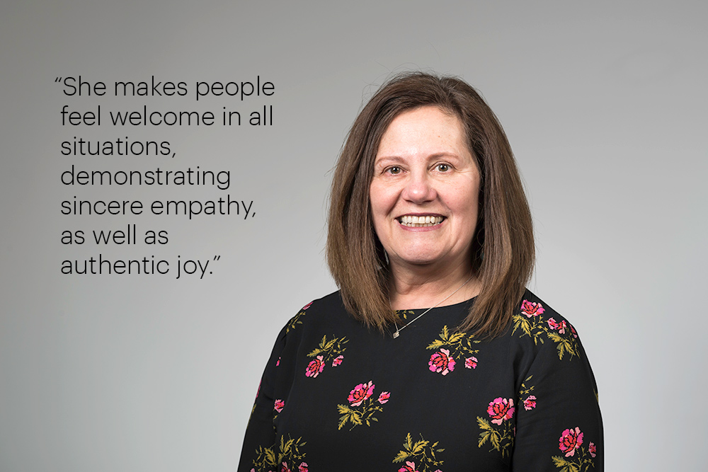 portrait of Lukira Carrol with the quote “She makes people  feel welcome in all situations, demonstrating sincere empathy, as well as authentic joy.”