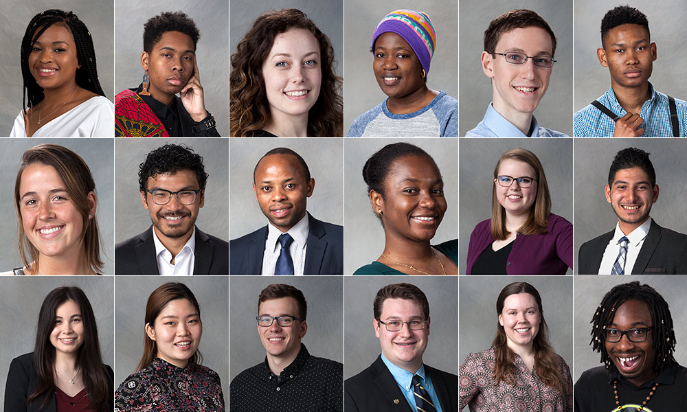 Feature image Collage of 18 student portraits