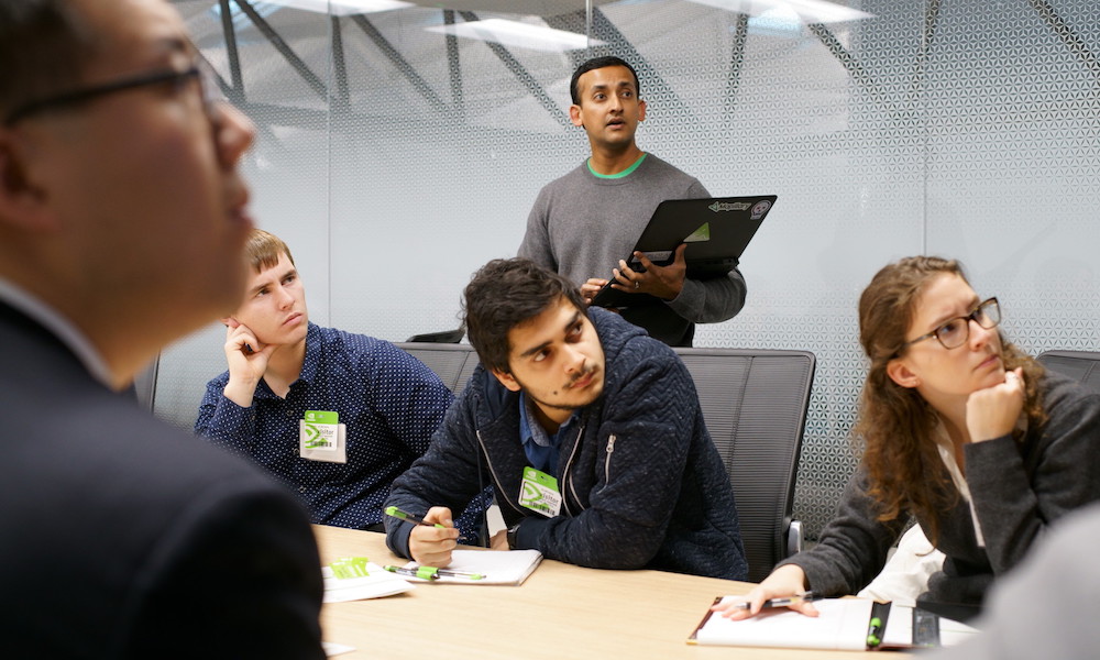 Nvidia staff give a presentation to Rochester students as part of a career exploration tour