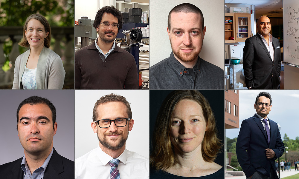 Feature image collage of portrait of eight faculty members