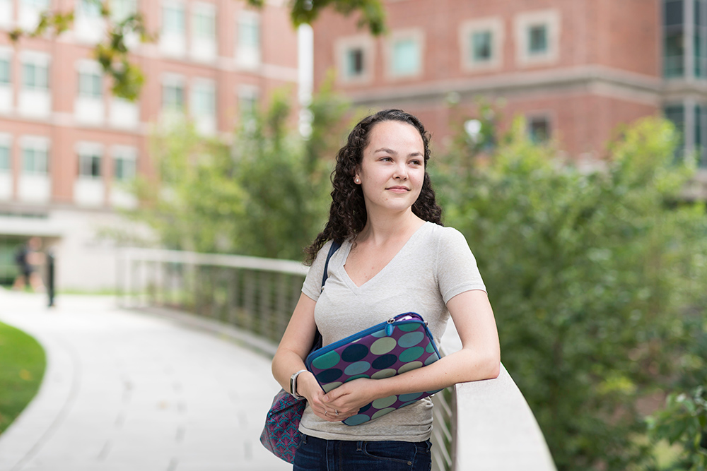 portrait of Carson Kautz outside the library