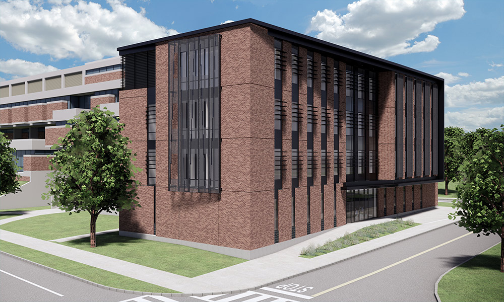 rendering of new building annex to Hutchison Hall