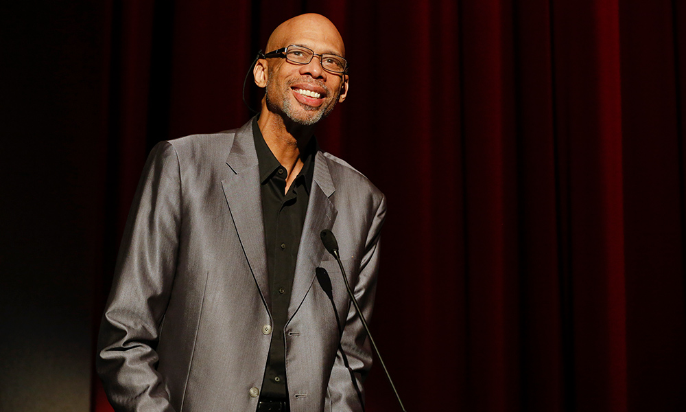 Feature image Kareem Adbul Jabbar giving a speech